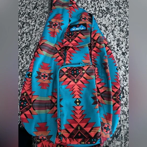 Kavu Vibrant Teal and Green Aztec Print Backpack - Picture 7 of 12